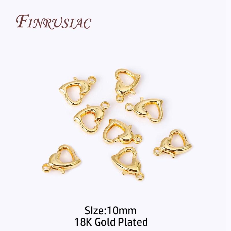 Fermoirs mousqueton en forme de cœur plaqués or 18 carats pour la fabrication de bijoux, Fermoirs fermoirs cœur 10 mm/12 mm pour accessoires de fabrication de bracelets et colliers