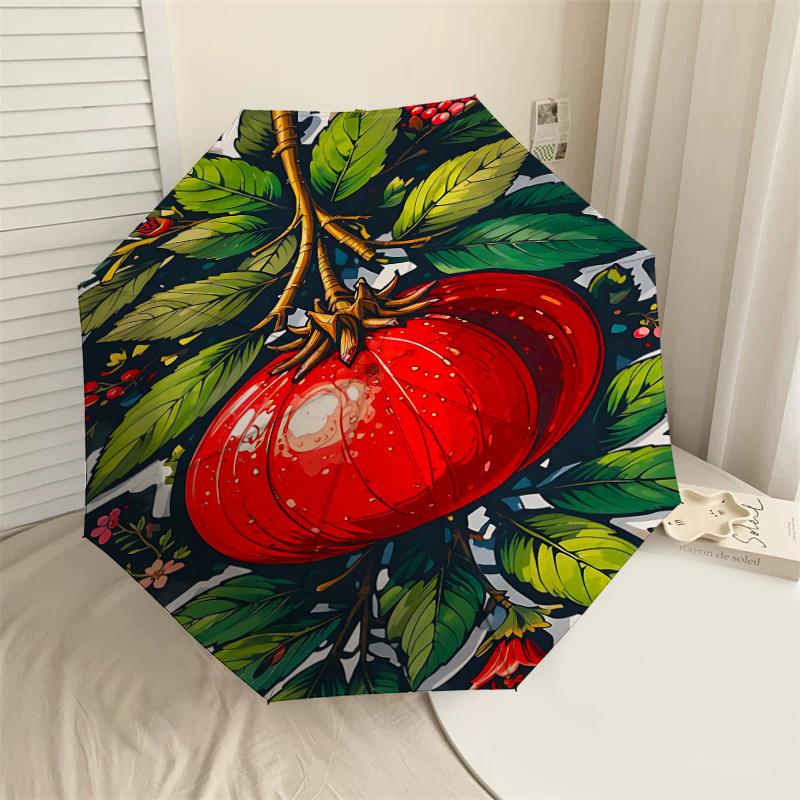 

1pc Pomegranate, Botanical Automatic Open/Close Umbrella Compact Folding Umbrella with 8-Rib Shaft for Women/Men, Elegant Birthday1207S