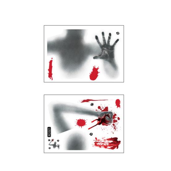 Window Sticker Removable Horror Traceless Reusable Scary Scene Layout PVC Ghost Shadow Blood Handprint Halloween Electrostatic Window Cling Showcase
