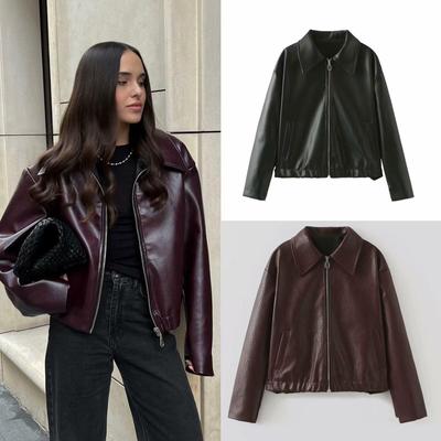 Zip Leather Jacket Women Leather Jacket Women Casual Lapel Vintage Coat