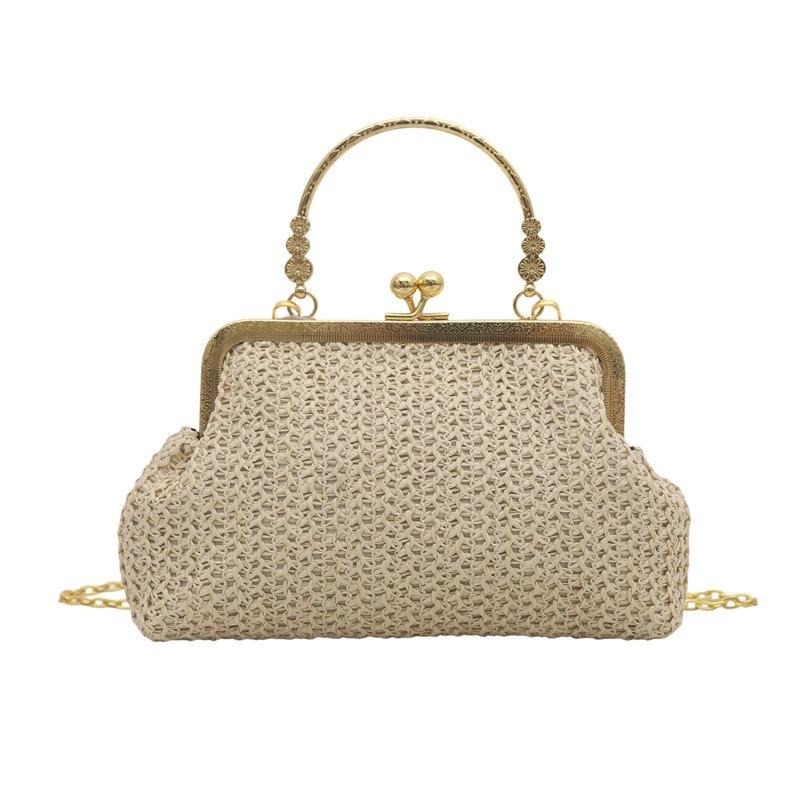 

2025 новая ретро сумка-ракушка с клипсой соломенная простая повседневная сумка-тоут на плечо сумка-мессенджер модная женская сумка бежевый