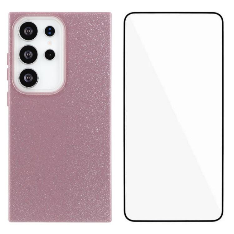 

WANLONFENG XL2 Series for Samsung Galaxy S24 Ultra Case IMD Glitter TPU Phone Cover with Tempered Glass Film Purple