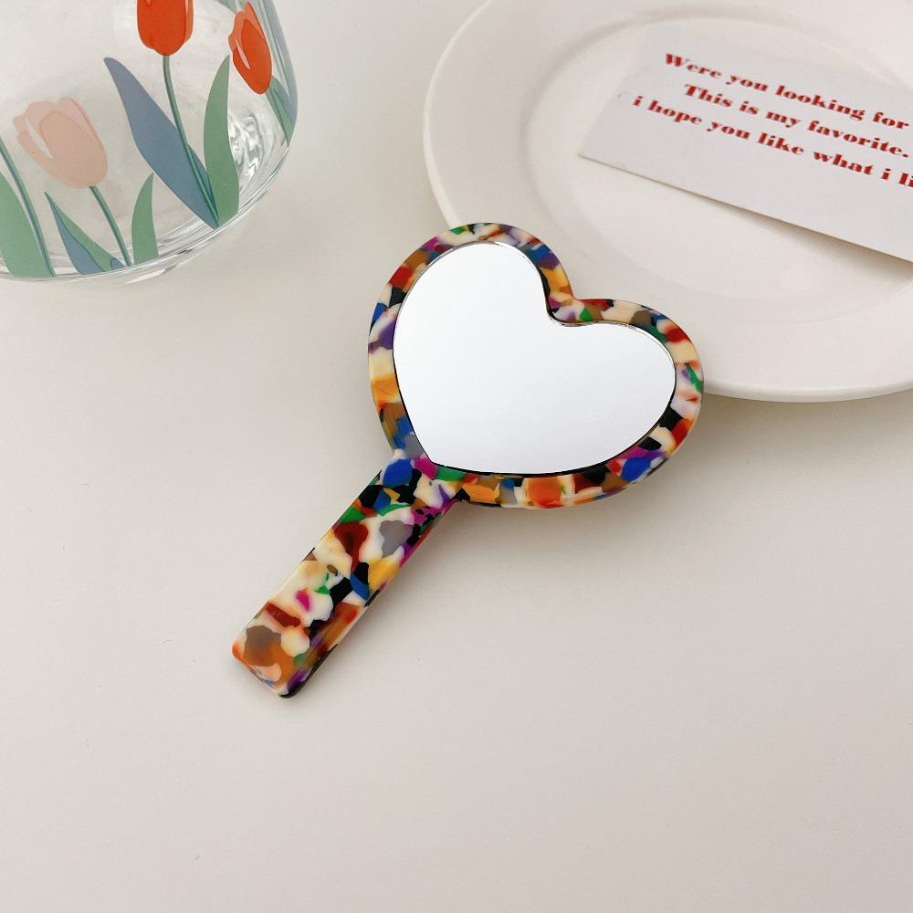 Heart Shape Handheld Mirror Acetic Acid Texture Dressing Mirror Creative Small Makeup Mirror  Woman