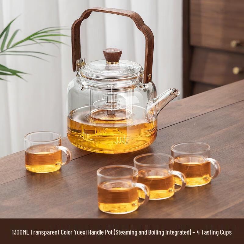 HANDUNYOU Glass Tea Set with Handle Pot and 4 Cups