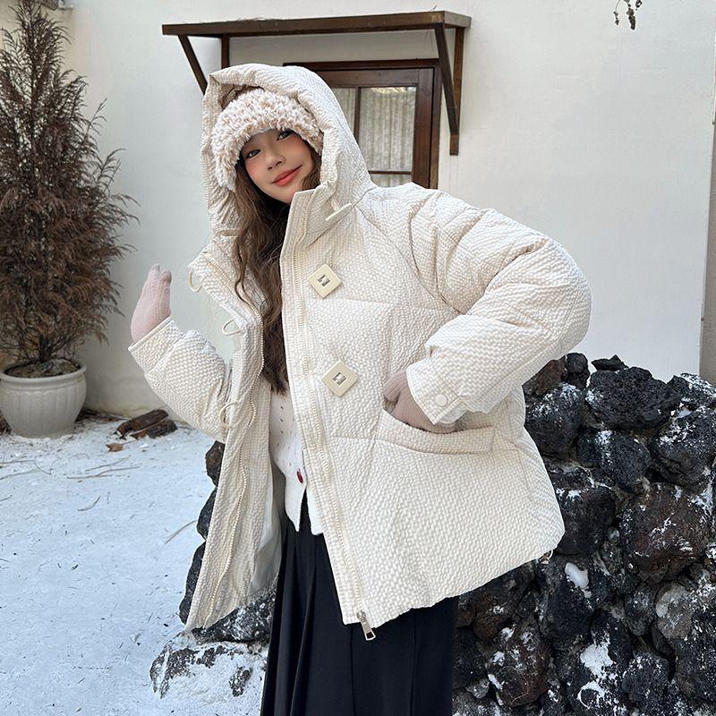 

Женская короткая пуховая куртка свободного кроя с капюшоном, зимняя утолщенная маленькая куртка XXL белый