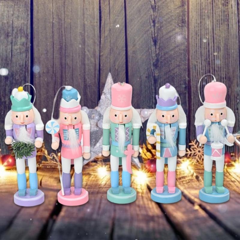 6pcs Festival Wood Soldier Figurines Holiday Nutcrackers Ornament in Soft Color for Creative Party Decoration