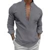 Herren Einfarbig Baumwolle Leinen Freizeit Langarm Poloshirt