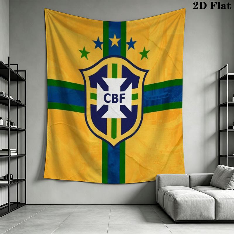 Brazilian Football Wall Tapestry Aesthetic Wall Hanging Printed Fabric Blanket Decorative Tapestries for Bedroom Living Room Home Decor