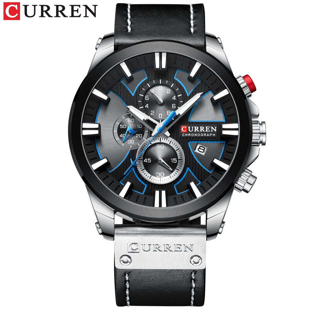 Curren 8346 Men s Waterproof Multi-function Quartz Watch with Leather Strap and Large Dial