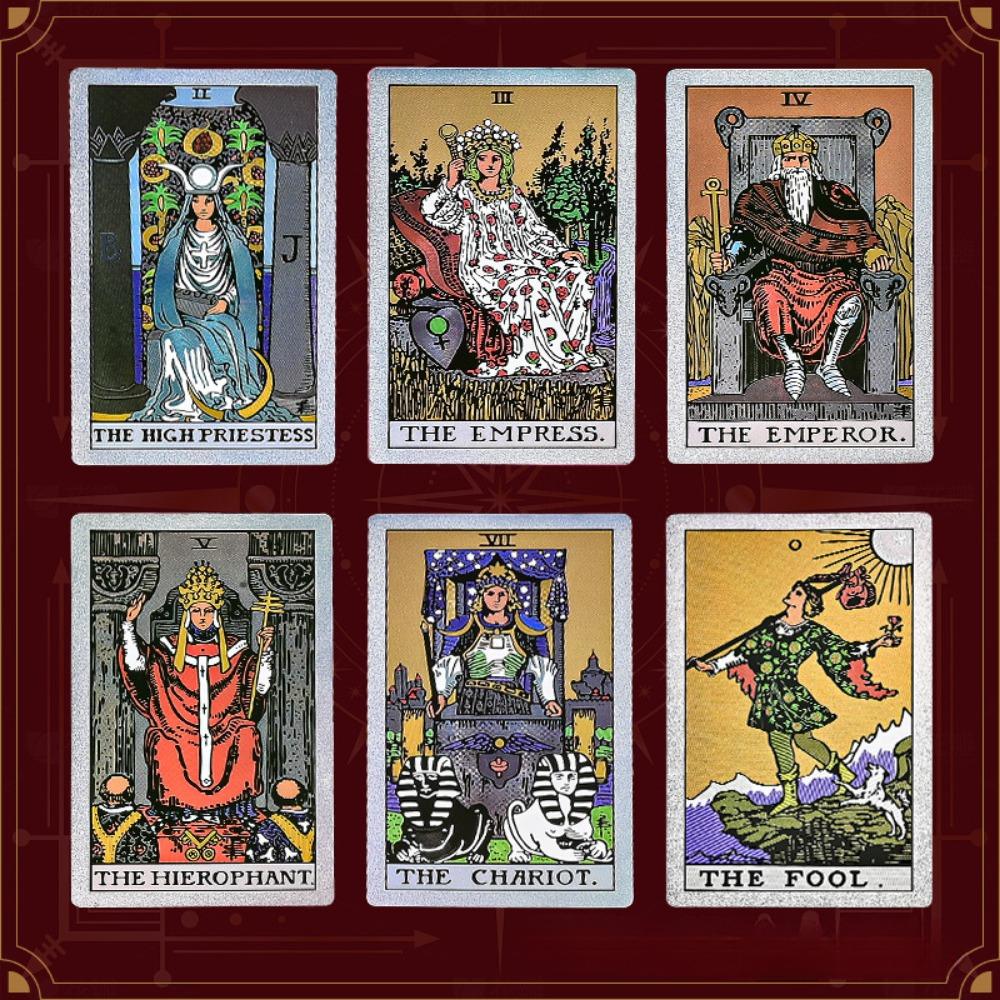 Holographic Gold Foil Rider Tarot Deck - 78 Cards PET Plastic, Waterproof & Scratch-Resistant, with Paper Guidebook 12*7cm