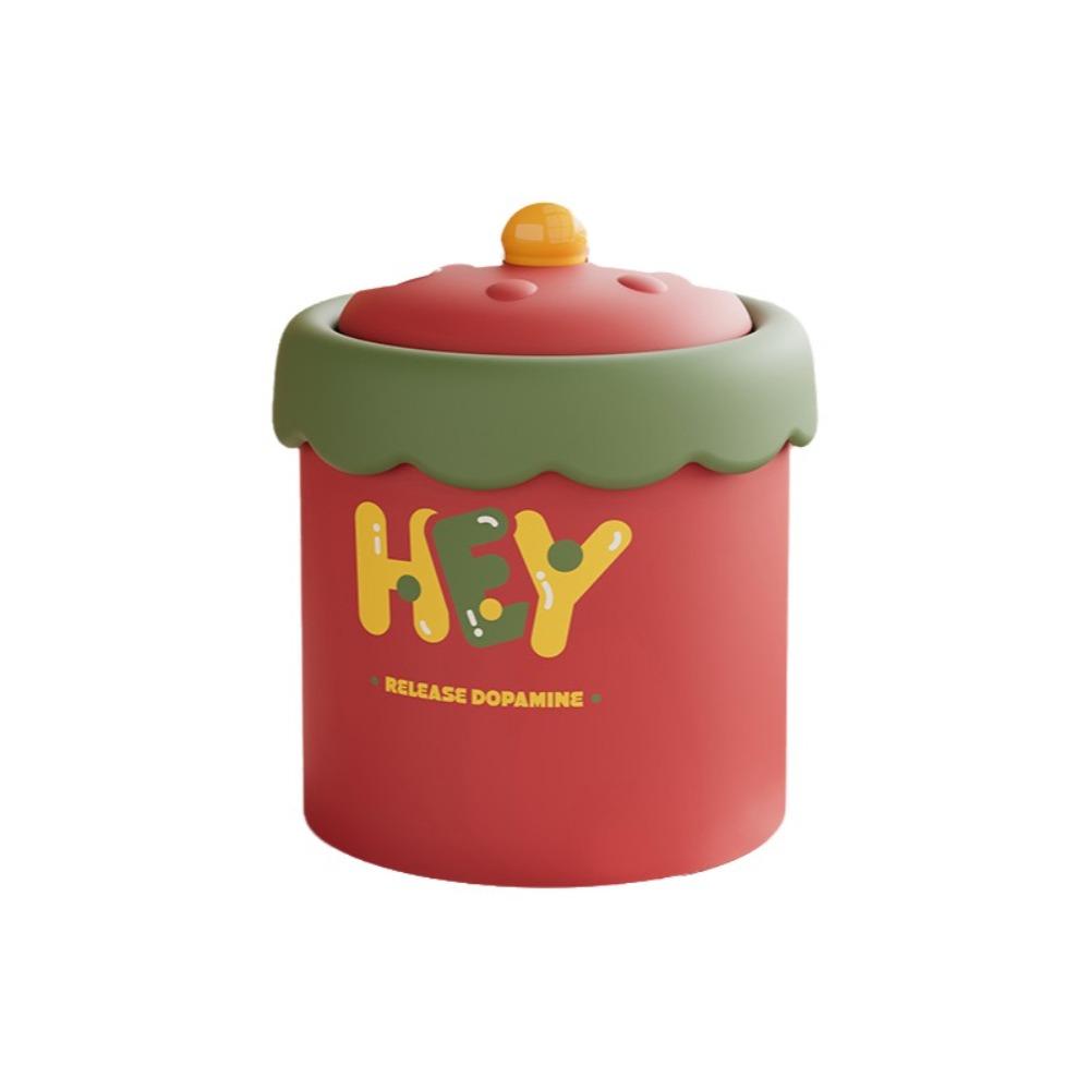 Cartoon Mini Waste Bin with Cover Waste Paper Basket Storage Bucket Tea Slag Can Office