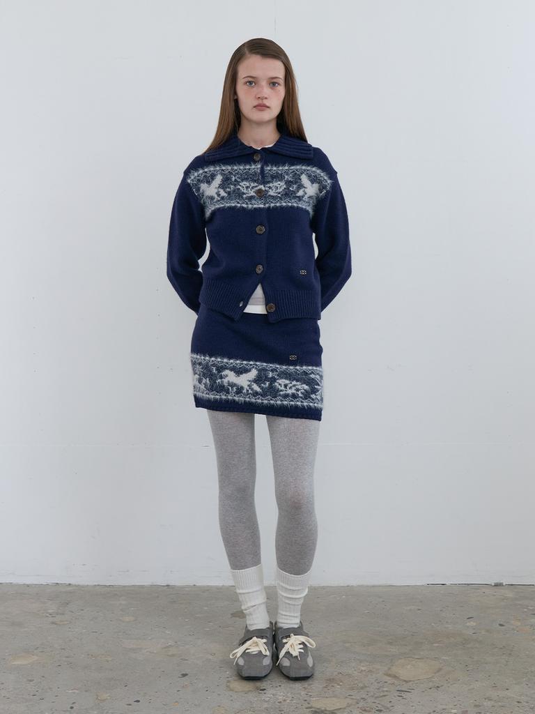 Gijun Nordic Knit Mini Skirt Navy