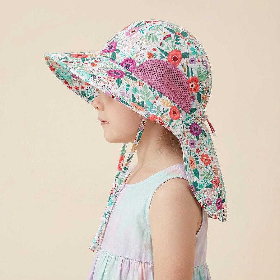 Side net fabric children's sun hat with side mesh, export sun hat, sun protection shawl hat, large brim