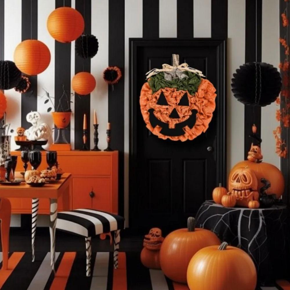 Wall Hanging Pumpkin Burlap Wreath Linen Halloween Pumpkin Wreath Decorative Christmas