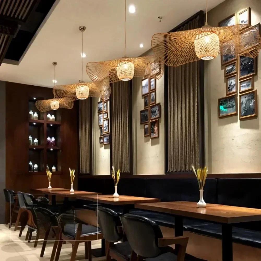 Populær håndvevd tak veving lysekrone lampe rotting flettet hjemme soverom Bambus kunst lampe Hanglamp E27 oppheng armatur