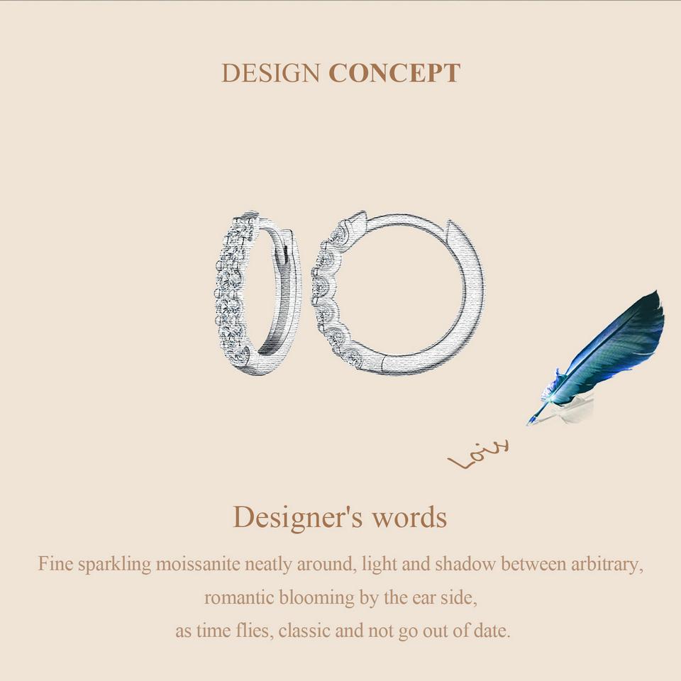 BAMOER Dazzling Classic Moissanite Ear Buckles 925 Sterling Silver Hoop Earrings for Women Engagement & Wedding Jewelry Gift