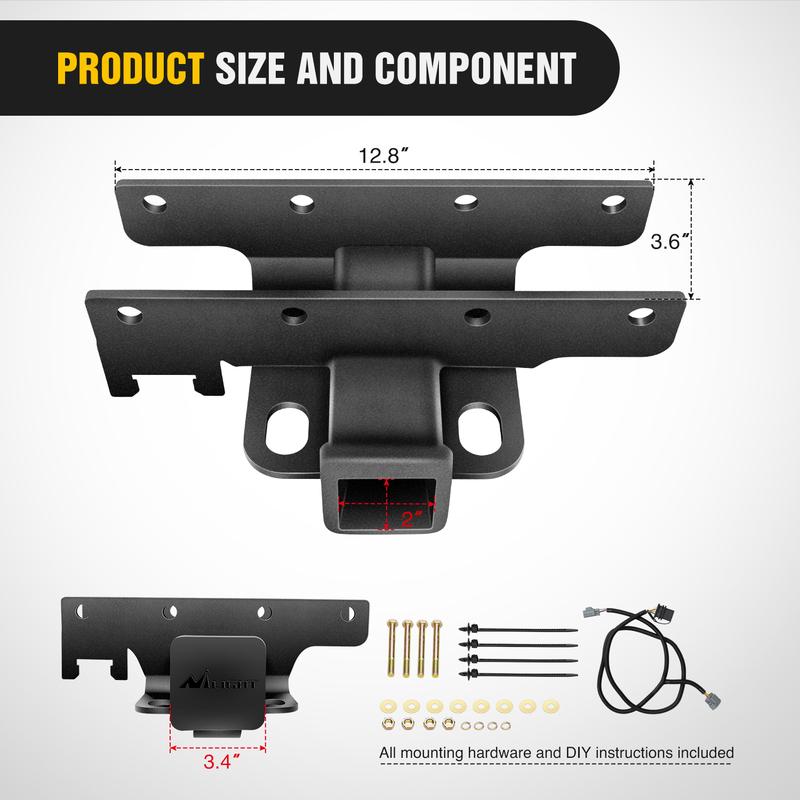 Kit Ricevitore Gancio di Traino per Paraurti Posteriore Nilight da 2 Pollici, Compatibile per Jeep Wrangler JK 4 Porte e 2 Unlimited 2007-2018, Con Cablaggio a 4 Pin