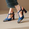 Krazing Pot Σουέτ Τετράγωνη Μύτη Μέγεθος 41 Ψηλά Τακούνια Αγκράφα Γραφείου Γυναίκα Μεταλλική Διακόσμηση Μπλε Χρώμα Φθινοπωρινά Pumps