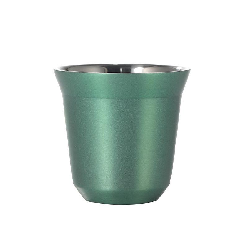 1PCS 80ml New Simple Flat Bottom Cup Stainless Steel Double-layer Inner Tank Capsule Coffee Cup High-grade Solid Color Water Cup