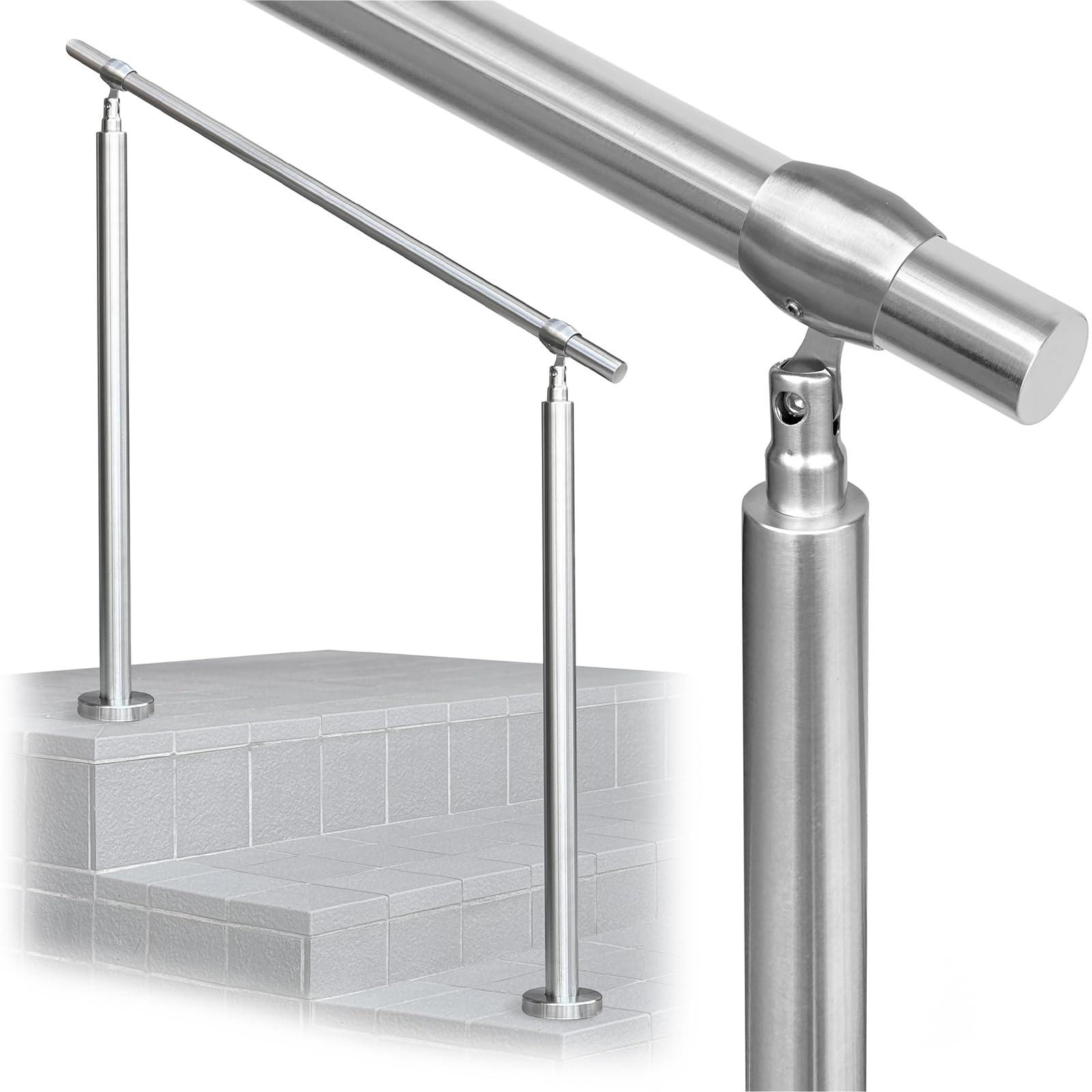 

Поручень из нержавеющей стали для улицы Легко регулируемый для помещений и улицы [KYOSER] Лестницы, Установка, Угол, Сделай сам, Вход, Использование, 60см~120см (Серебро,