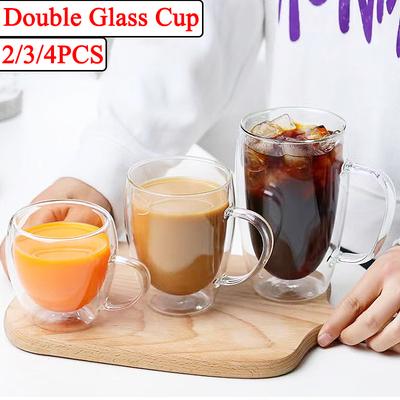 2/3/4Pcs Double Wall High Borosilicate Glass Mug Heat Resistant Tea Milk Lemon Juice Coffee Water Cup Bar Drinkware Lover Gift