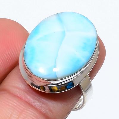 Natural Republic Larimar Gemstone 925 Solid Sterling Silver Gift Ring S.9 F7v43