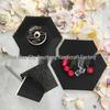 Hexagonal Black Paper Plates with Silver Dots - Party Set