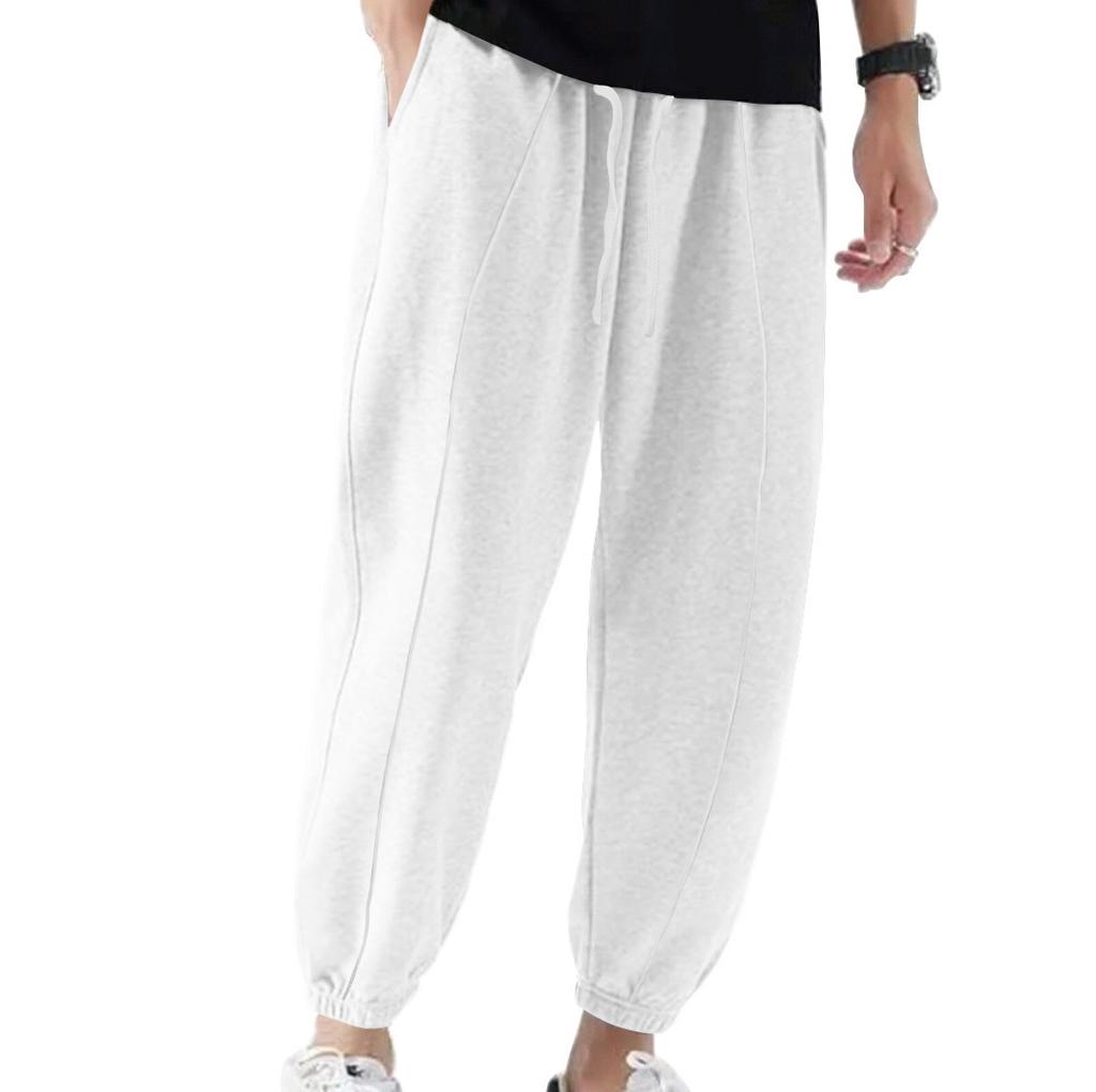 2025 new solid color large size casual pants men's summer trend casual loose leggings men's