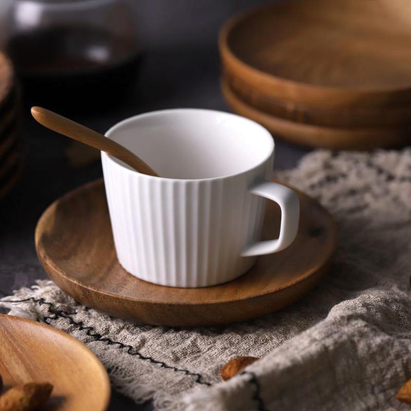 4 Stück Runde Holzplatte Serviertablett Vorspeise Dessert Snackschalen Speiseteller Obst Speisetablett Akazienholzplatte Geschirr