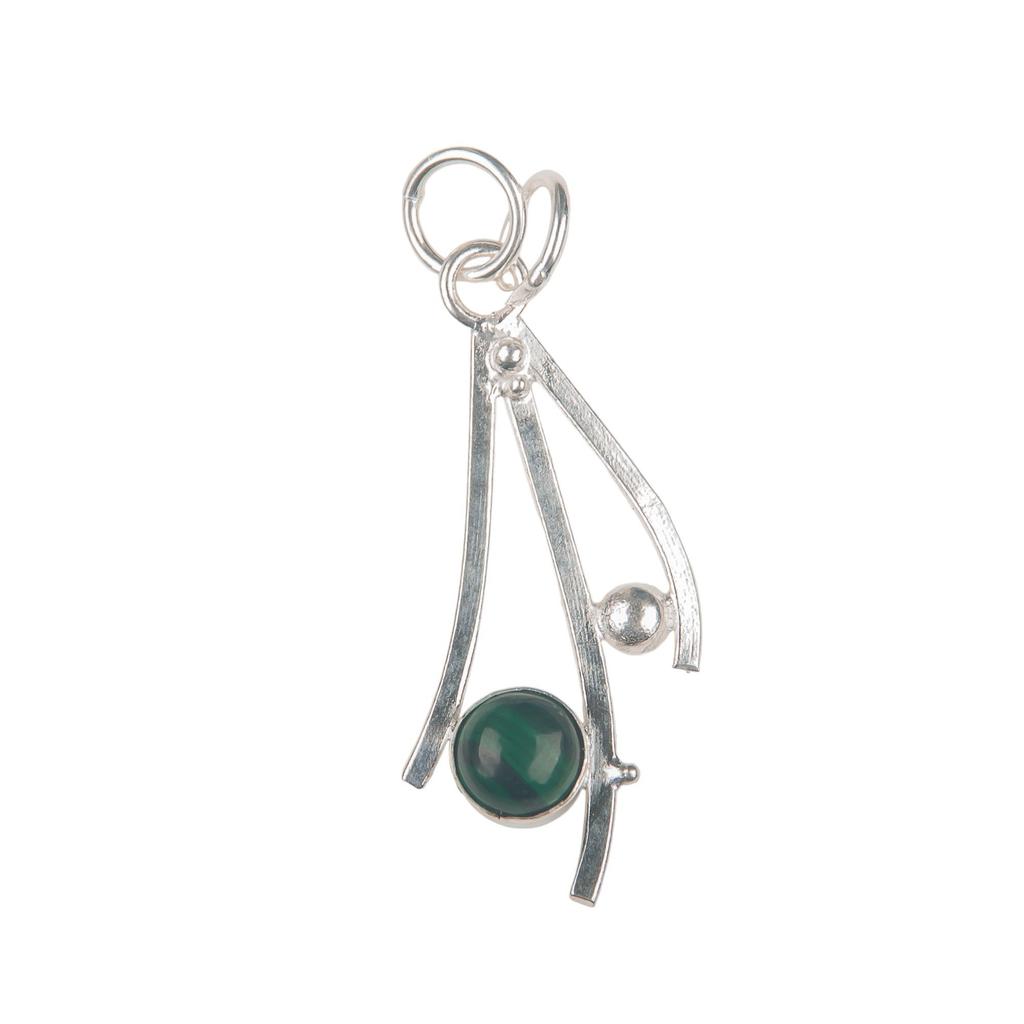 Natural Malachite Gemstone 925 Sterling Silver Handmade Bohemian Pendant 1.73" For Mom PP-23-25