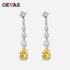OEVAS 100% 925 Silver 9*13mm Yellow Water Drop High Carbon Diamond Drop Earrings For Women Sparkling Fine Jewelry Gifts
