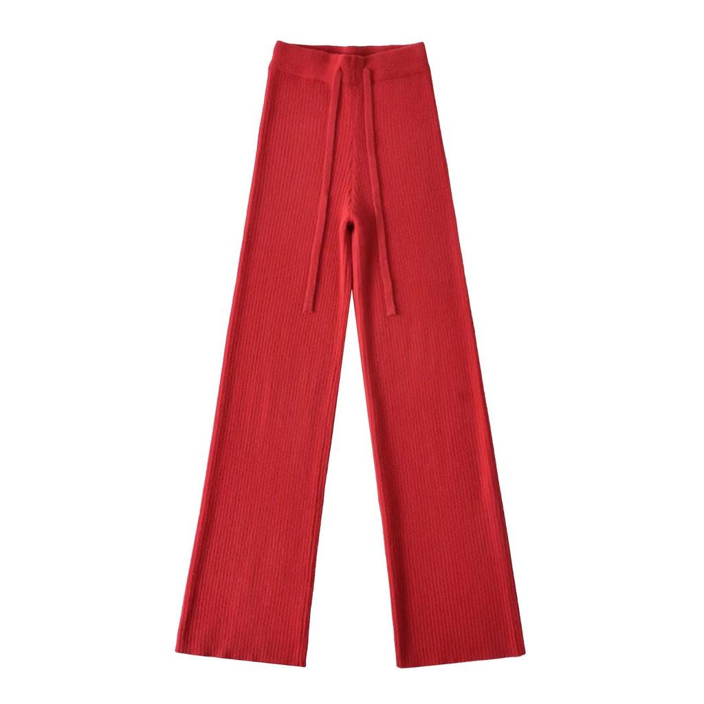 Women's Stretchy Knit Cardigan Vest & High-Waisted Wide-Leg Pants Set
