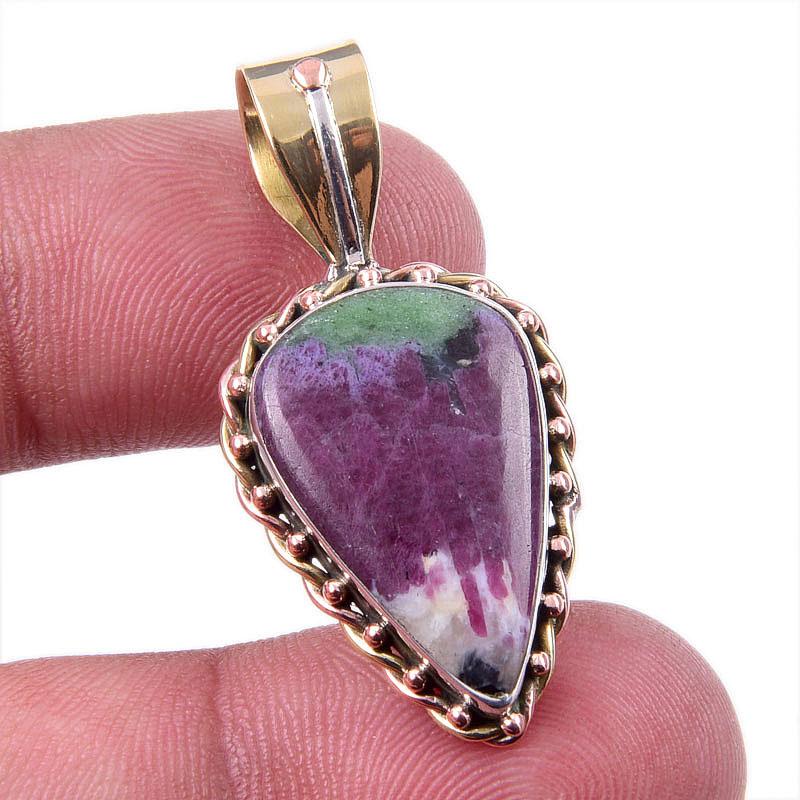 

Подарочный двухцветный кулон Ruby In Zoisite из стерлингового серебра 925 пробы, созданный в лаборатории, 1,50 дюйма B0D20