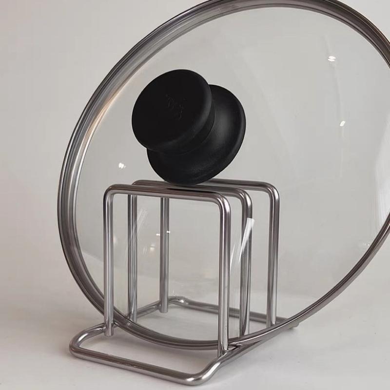 Double Compartment Stainless Steel Cutting Board Rack - Household Vegetable Board & Pot Cover Storage Holder