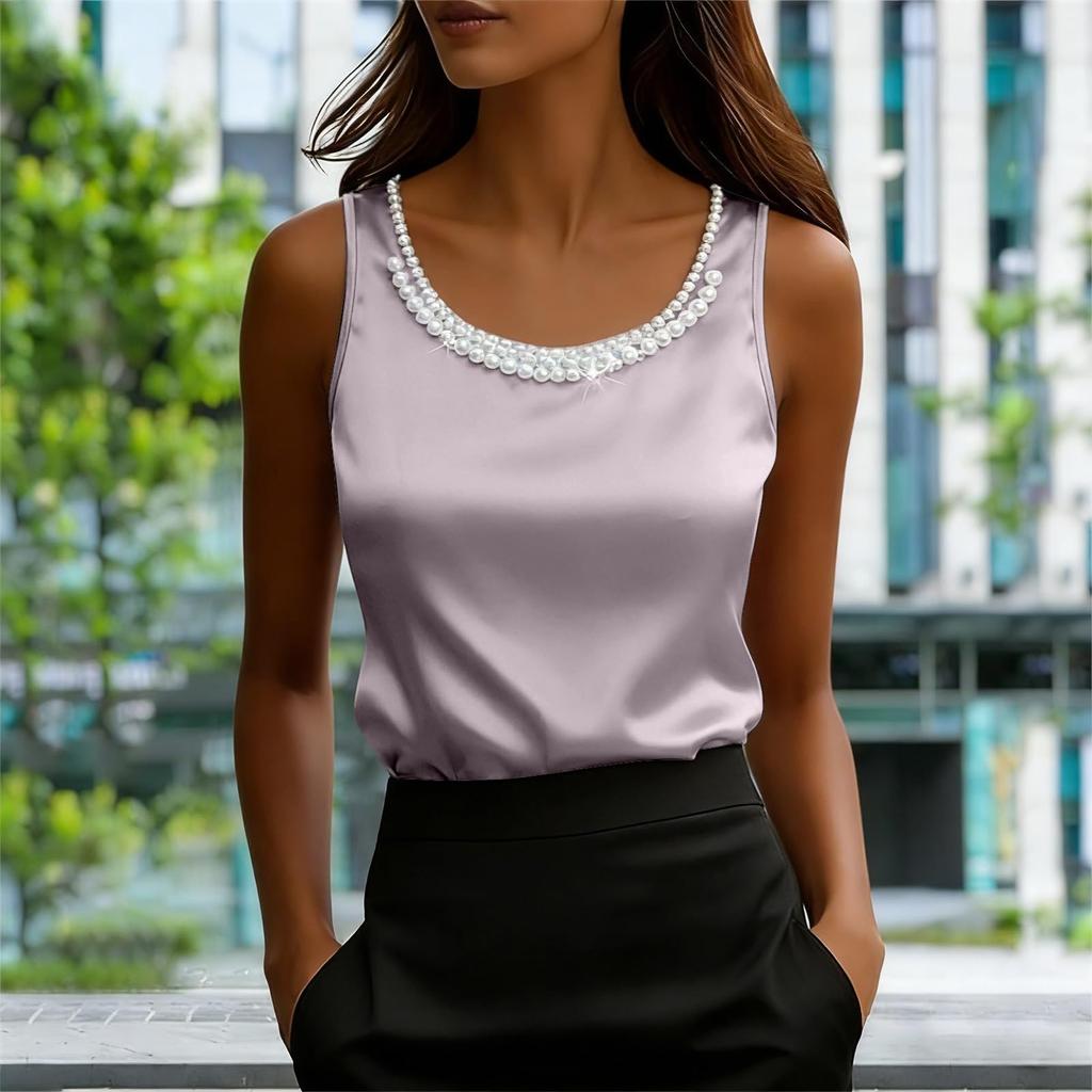 Women's Fashion Tank Top - Loose-Fit Sleeveless Underlayer Satin Casual Top