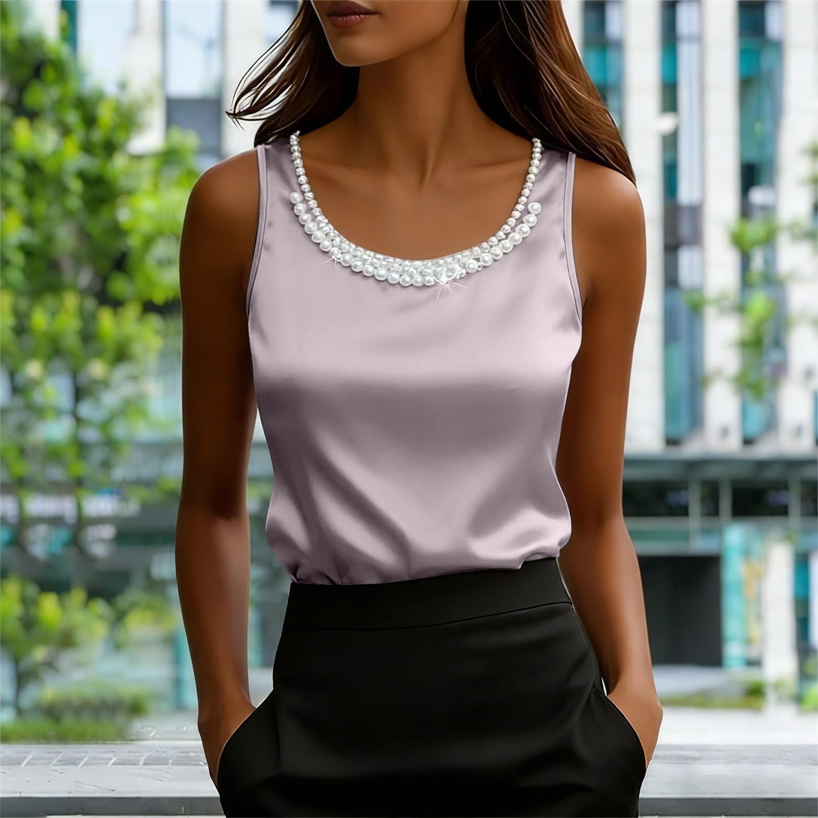 Женский Модный Топ-Майка - Свободный Без Рукавов Базовый Сатиновый Повседневный Топ XL