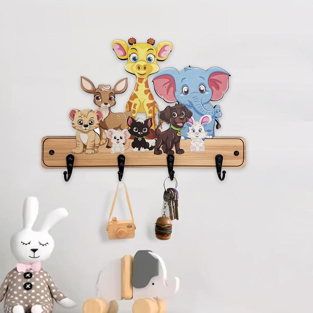 Wooden Decorative Cute Animals Children's Colorful Wall Hanging Coat Rack Hooks Kids Room Clothes Hanger
