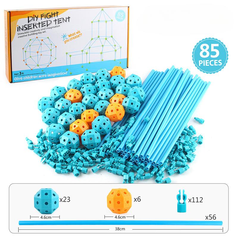 Kids 85PC Bead Assembling Tent, DIY Building Blocks Construction Game House, Indoor Outdoor Kids Tent