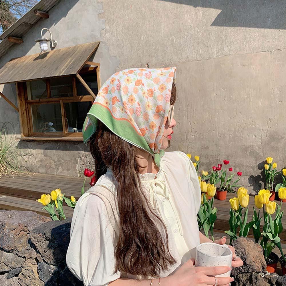 Breathable Spring Silk Scarf Sweat-absorption Square Hijab Scarf Sweet Scarves Vacation