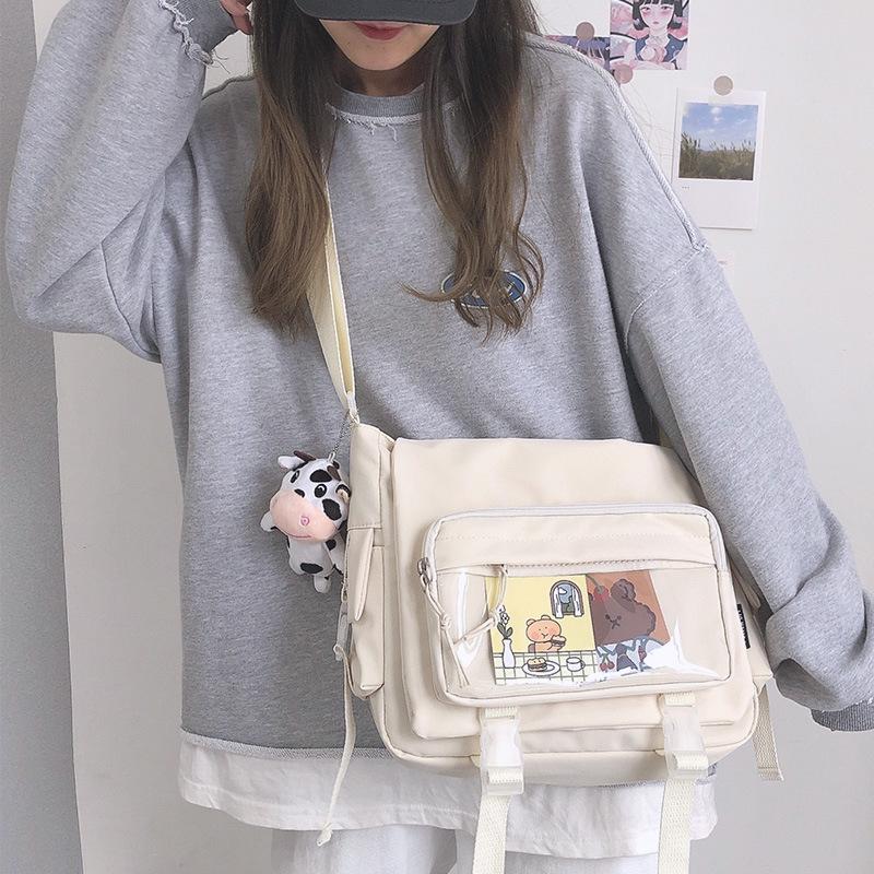 Nylon Crossbody Bag for Girls School Japanese Transparent Bookbag Pocket Women Handbag Shoulder Messenger Satchels