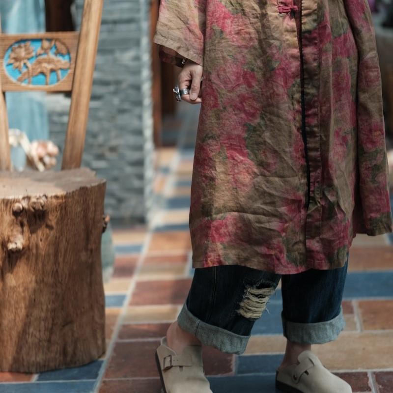 Johnature Fashion Print Chinese Style Shirt Spring Summer Woman Collar Casual Vintage Long Sleeve Shirt