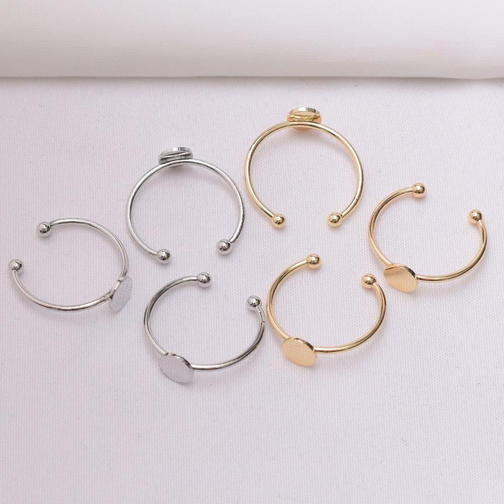 20pcs Color Retention 14K Gold Open Flat Drag Ring Sticky Pearl Ring Diy Handmade Adjustable Flat Ring Holder