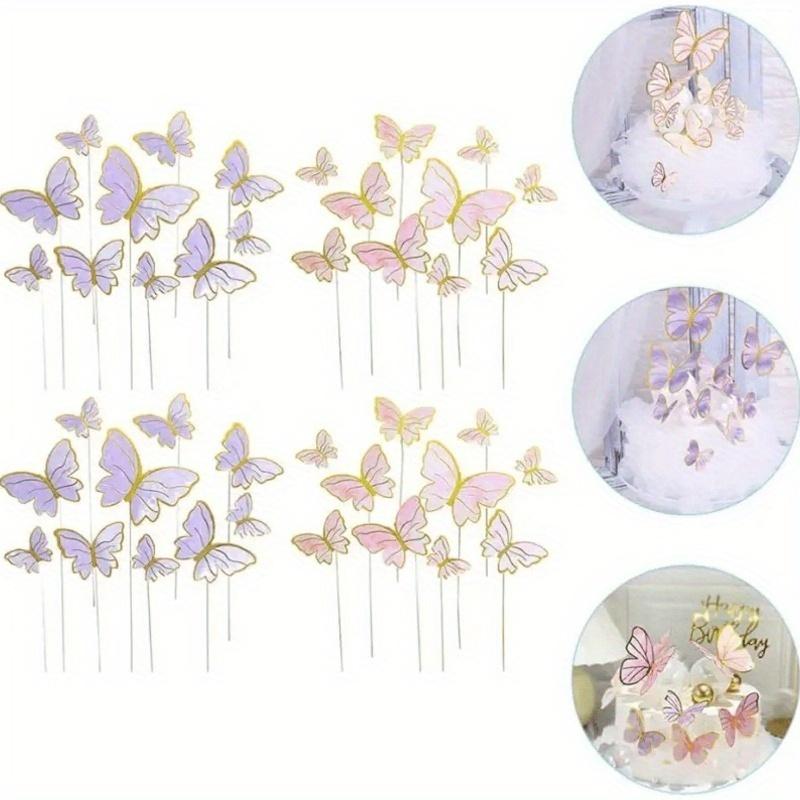 Mixed Size Butterfly Cake Decoration, 3D Pink and Purple Butterfly Paper Cupcake Decoration, Birthday and Wedding Party Supplies