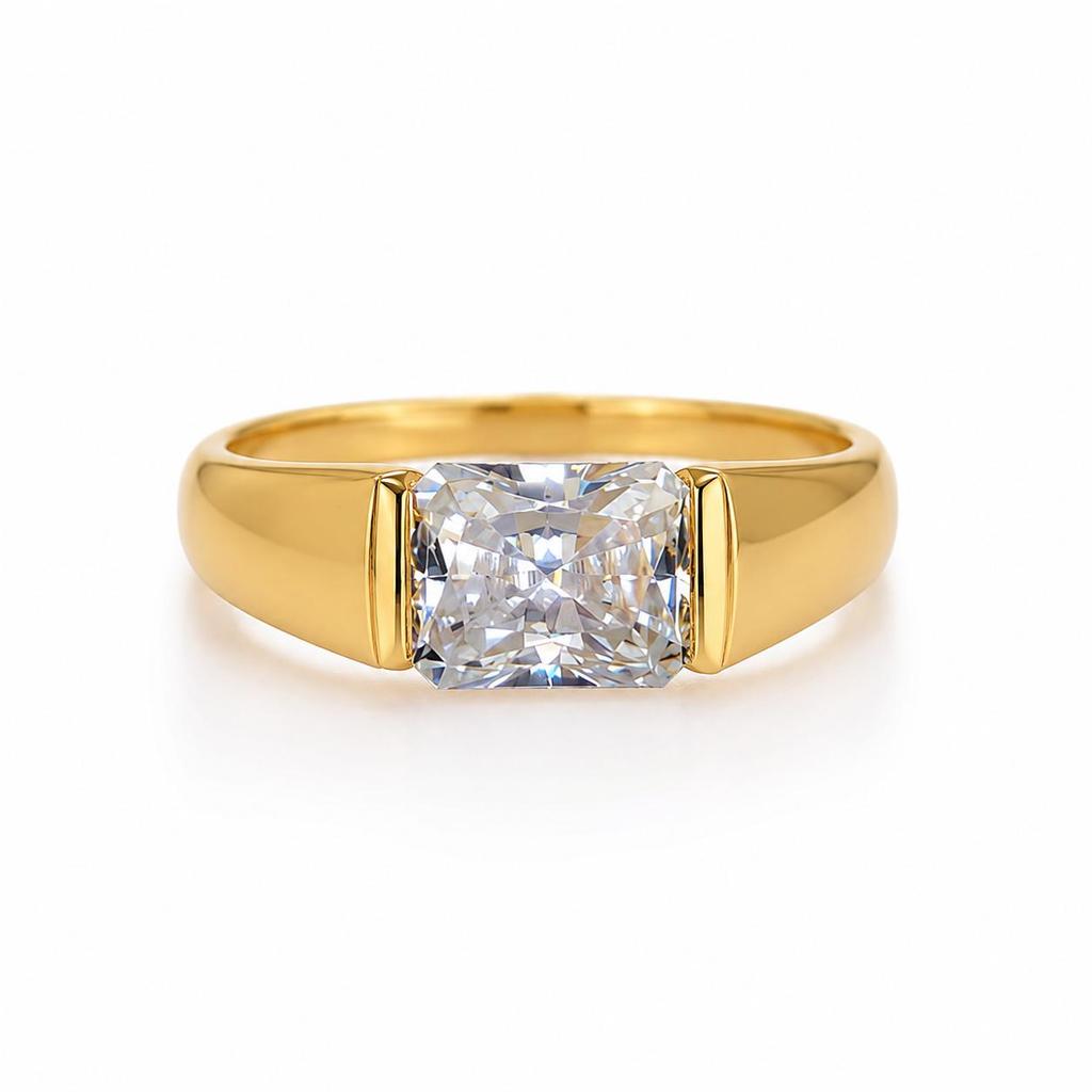 Natural Diamond Cut Moissanite Ring 925 Solid Sterling Silver Yellow Gold Rings