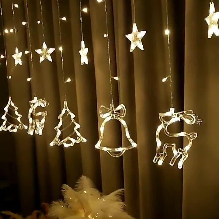 New Christmas LED Reindeer & Tree Curtain Lights - Decorative String Lights for Festive Window Displays & Parties Plug-in Colored Curtain Lights