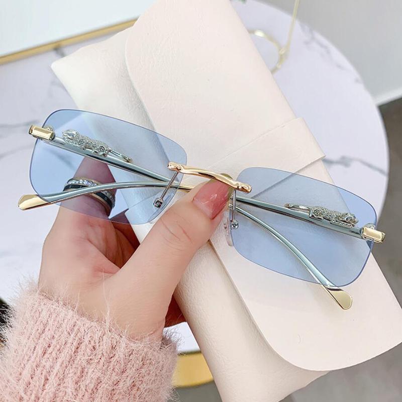 Protective Glasses 3pcs Fashion Rimless Metal Square Sunglasses Women Candy Color Design Sun Glasses Outdoor Shades Female UV400