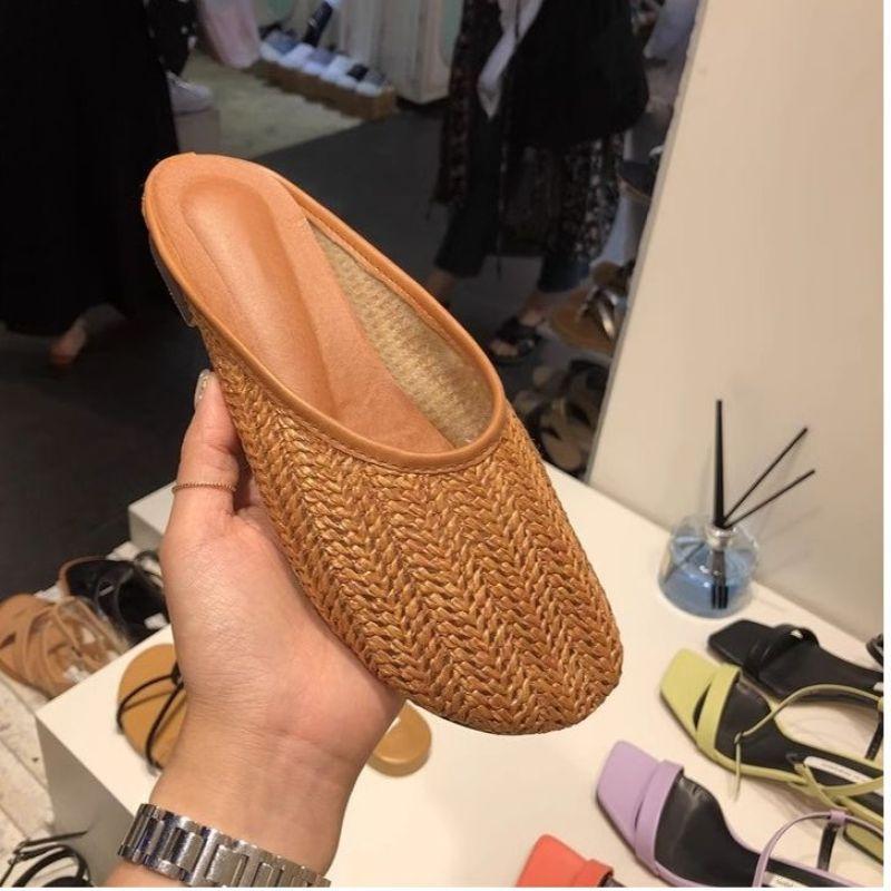 Urlaubswind runder Kopf 2025 Sommer neu gewebtes Design atmungsaktiv lässig vielseitig niedrig Absatz Fischer Damen Mode Halbschuhe