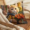 1pc Adorable Cat Print Pillowcase - 17, 7x17, 7 Inch, Cozy French Style, Machine Washable, Zippered Closure, 100% Polyester,Single-Sided Digital Print