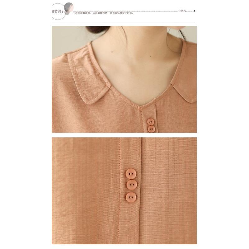 Women's Solid Color Peter Pan Collar Loose Short Sleeve Shirt Casual Artistic Office Top