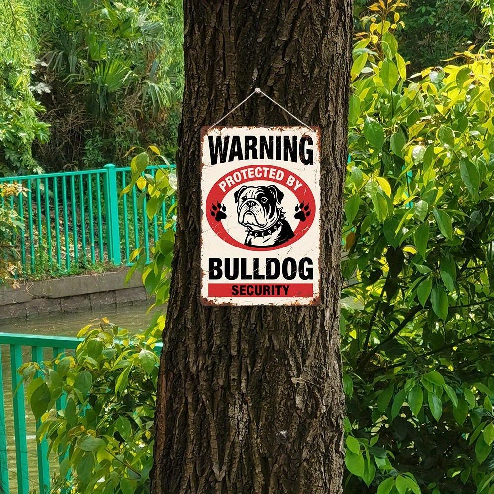 Hisun Tin Sign HD Tin Sign Warning Protected By Bulldog Security Vintage Funny Dog Metal Poster Retro Wall Art for Home Yard Decor
